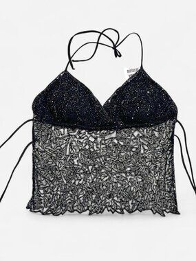 Vintage 90s Y2K Backless Beaded Fairy Halter top
